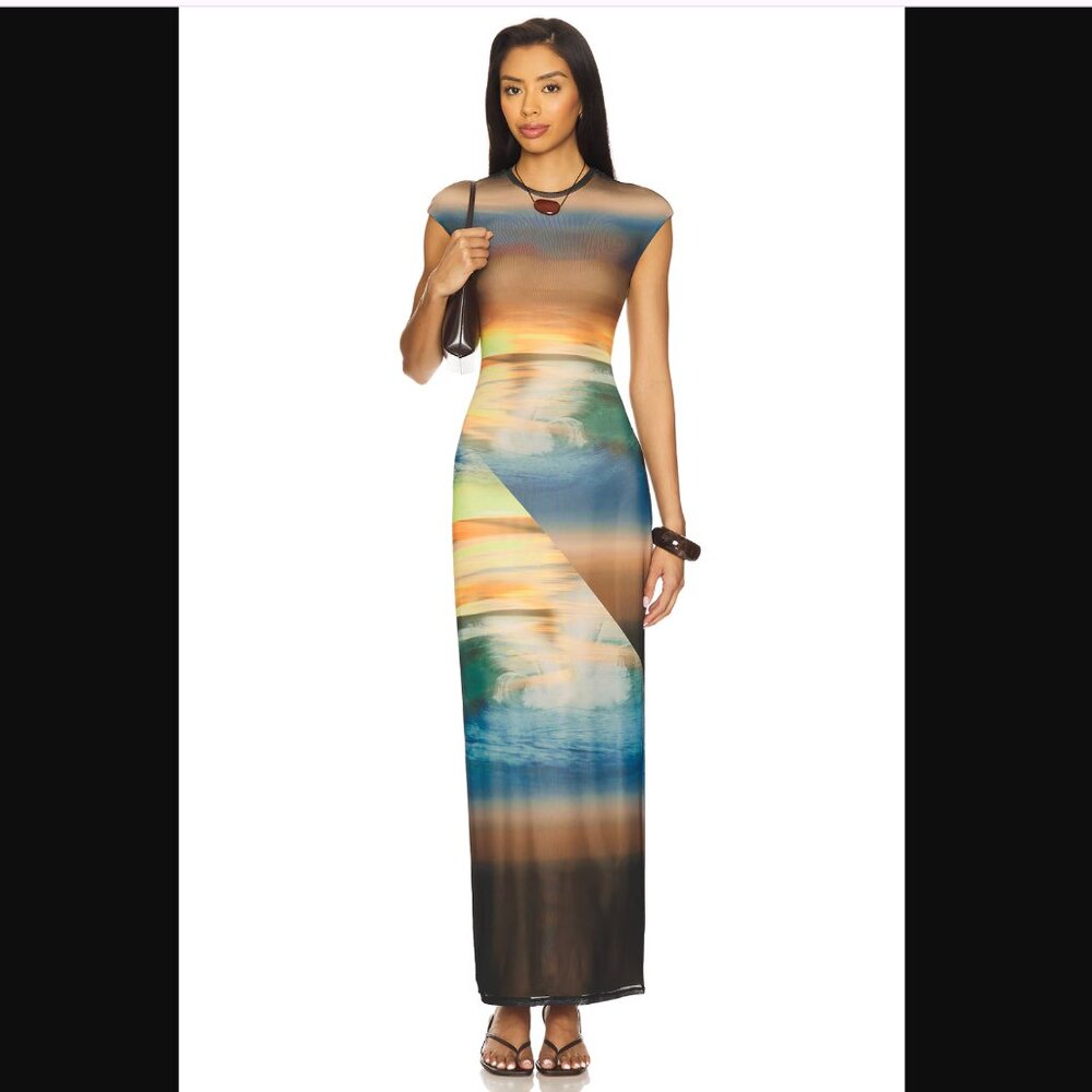 Sleeveless Multicolor Ombre Maxi Dress - Elegant Beach-Inspired Print